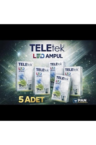 Teletek Led Ampul 9w 5 Li Set 100w Eşdeğer 6500k Beyaz Işık %85 Tasarruf E27 Duy Teletek 1