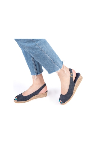 Star Tombis Gerçek Elişi Özel Imalat Elişi Günlük Rahat 3cm Bantlı Sandalet Handmade Mavi