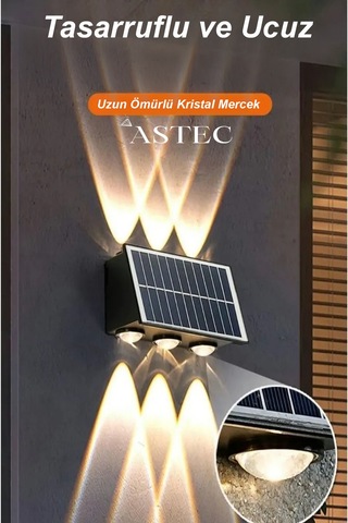 Astec Gün Işığı 20 Watt Solar Bahçe Led Aydınlatma Güneş Enerjili Otomatik Yanar 8 Led Bahçe Aplik