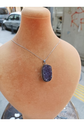 Firuze Gümüş Doğal Ametist Taşlı Gümüş Kolye F1600935