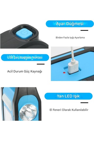 Güneş Enerjili Kamp Lambası Su Geçirmez Acil El Feneri Led Işık