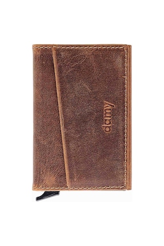 Damy Hakiki Deri Unisex Mekanizmalı Kartlık 611Cr - Taba Taba