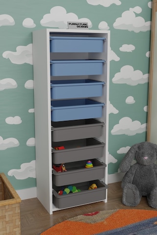 8 Sepetli Çok Amaçlı Dolap Oyuncak Mutfak Dolabı - Beyaz-mavi&gri