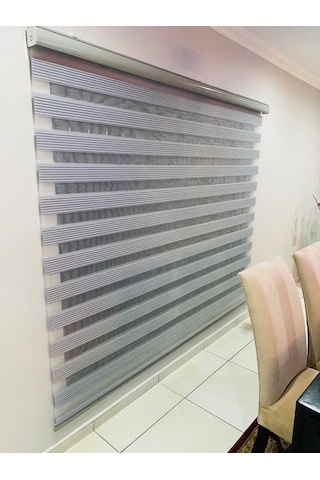 Perdecizade Enxboy Gri Geçişli Pilise Zebra Stor Perde-mutfak-salon-ofis Perde Beyaz