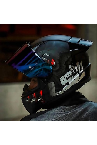 Ls2 Rapıd 2 Race Clawn Kapalı Motosiklet Kaskı Gökkuşağı Camlı Siyah