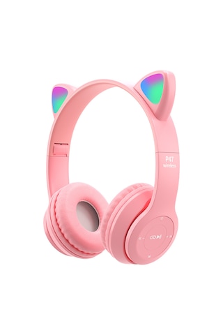 P47m Cat Ear Çocuk Başa Monte Bluetooth Kulaklık-pembe