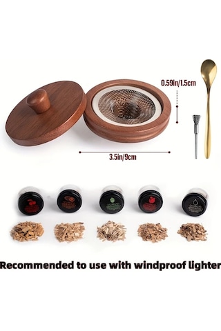 Honeybeeshop 1 Takım 5 Lezzet Ahşap Çip Isıtıcı Duman Kit Viski Şarap Ve Et İçin Erkek Hediyesi