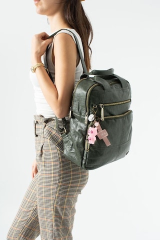 Baginn Vegan Deri Kadın Sırt Çantası Laptop-evrak Sırt Çantası 33 25 Cm Işıklı Charm Hediyeli Yeşil