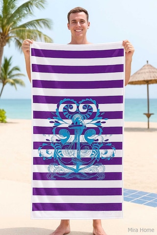 Seadream Tropikal Desenli Plaj Havlusu 70x140 Cm Çapa - Seçenek: 9 Çok Renkli