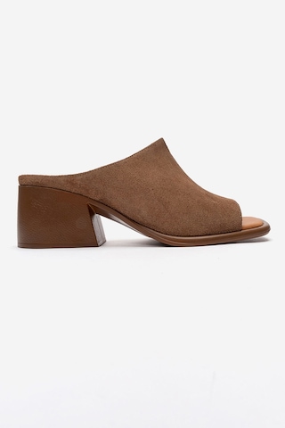 Luvishoes Sorex Taba Süet Hakiki Deri Kadın Kalın Topuklu Terlik