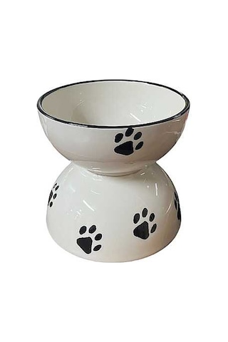 Seramik Çift Katlı Pati Desenli Mama Kabı 13 Cm Mix