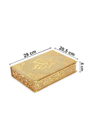 İsimli Kişiye Özel Kadife Kaplı Lazer Kesim Desenli Kuranı Kerim Sandıklı Hediye Seti - Gold