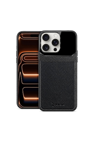 Apple İphone 16 Pro Uyumlu Kılıf Zebana Lens Deri Kılıf Siyah