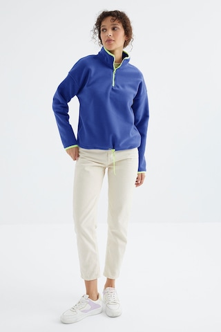 TOMMYLIFE Saks Yarım Fermuar Etek Ucu Büzgülü Dik Yaka Standart Kalıp Kadın Polar Sweatshirt - 97234