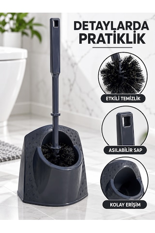 Beylini Tuvalet Klozet Fırçası Seti Wc Banyo Temizlik Fırçası Ve Kabı Antrasit