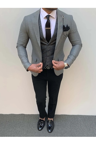 Modefendi Slim Fit İtalyan Kesim Pamuk Spor Takım Elbise Gri