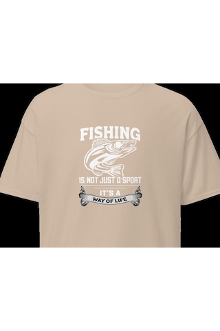 Wildstyle Fishing Is A Way Of Life Balıkçılık Yaşam Tarzı Baskılı Unisex Bisiklet Yaka Pamuklu Tişört - Camel
