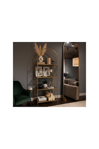 Familieconcept Metal Kitaplık Ve Dekoratif Raf 180x70 Cm Statik Boyalı Temperli Cam Altın