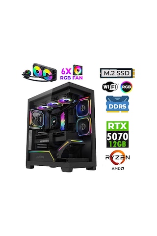 Xaser JETT X170 R7-7700x 16 GB 1 TB M.2 NVMe SSD 12 GB RTX5070 Free Dos Masaüstü Oyuncu Bilgisayarı