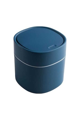 Tongxida Mini Masaüstü Kapalı Çöp Kutusu, Mavi İtmeli, Enkaz Depolama, Temizlik Silindir Mavi