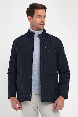 Sivaist Erkek Lacivert Standart Fit Normal Kesim Içi Kürklü Dik Yaka Çıtçıtlı Dolgulu Desenli Overcoat-Lacivert