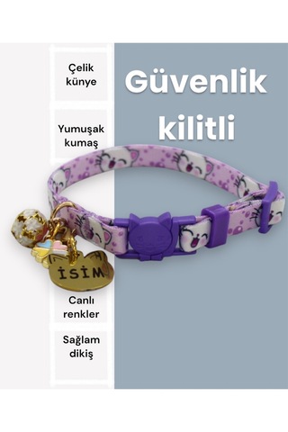 Caramelos Güvenlik Kilitli Kedi Tasması, Isimli Kedi Tasması Llkk