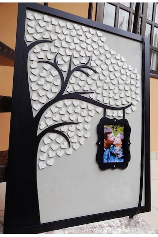 Hdrlazerdizayn Ahşap Çerçeveli Ve Ağaçlı 3 Boyutlu Düğün Anı Defteri Pano