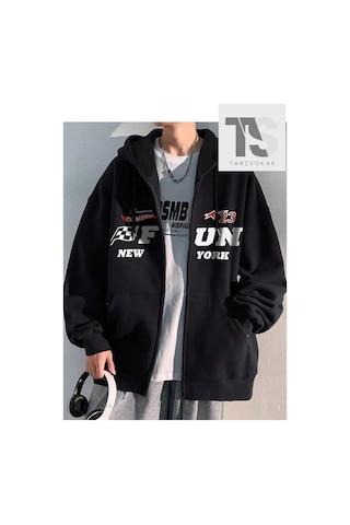 Tarzsokak Fun 23 New York Sweatshirt Fermuarlı Hırka Siyah