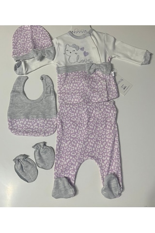 Bybest Beauty Nonna Baby Leopar 5li Zıbın Takımı Lila