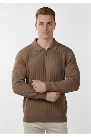 Deepsea Erkek Kahve Slim Fit Polo Yaka Triko Kazak - Yumuşak Dokulu Esnek Ve Şık Görünüm 2605305 Kahve