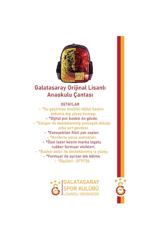 Galatasaray Orijinal Lisanslı Spor Çocuk Sırt Çantası Gs Aslan Baskılı Çanta Sarı - Kırmızı