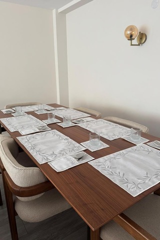 Nazlım Keten Nakışlı Amerikan Servis Takımı 19 Parça Silver Gümüş