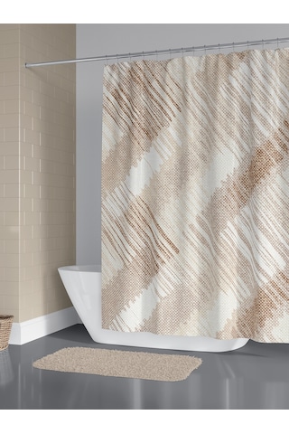 Kahverengi Dune Desen Duş Perdesi, 12 Adet C Halka Hediyeli Küvet Perdesi 180x200cm Diğer