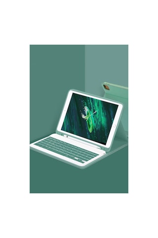 Apple İpad Pro 11 2022 Kılıf Kc01 Smart Klavyeli Tablet Kılıfı - Koyu Yeşil Arka Kapak