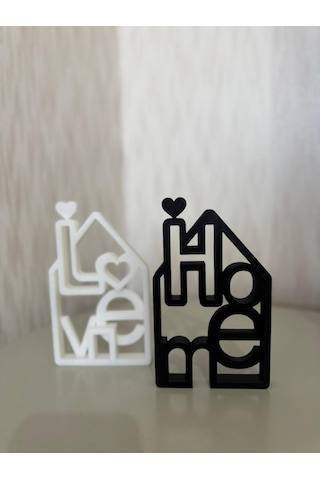 "home & Love" Dekoratif Obje Minimalist Ev Ve Ofis Aksesuarı Siyah Beyaz 2'li -