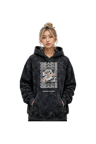 Sevbano Monkey D. Luffy Gear 5 One Piece Anime Baskılı Unisex Oversize Yı Siyah
