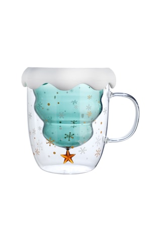 Geeroyoo Noel Hediye Cam Kupa: Korkuluklu, Kapaklı, Çift Katlı Isı Yalıtımlı, Kartoon Desenli, 300ml, Tatil Etkinlikleri İçin Yeşil