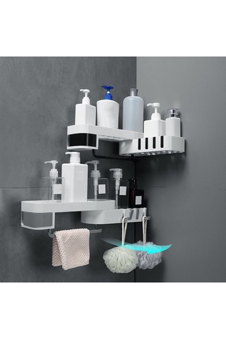 Reedark "yapışkanlı Banyo Rafı - 180 Dönebilir, 5kg Taşıma Kapasiteli, Su Geçirmez Pp Malzeme" Beyaz - Siyah