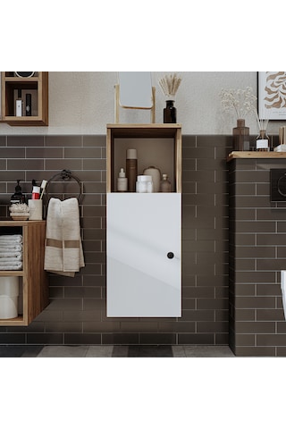 Banyo Dolabı Mat Mdf 90 X 35 Cm Banyo Boy Dolabı Atlantik Çam - Beyaz