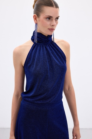 Sateen Kolsuz Parlak Bluz - Sax Mavi-136644 Saks Mavi