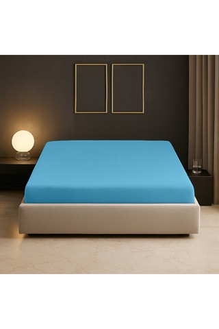 %100 Pamuk Battal Boy King Size 280x280 Cm Düz Çarşaf Mavi