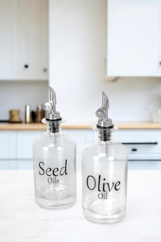 Digithome Vetro 500 Ml Kare Şeffaf Etiketli 2'li Zeytinyağı Ve Sıvıyağ Şişesi Yağdanlık So-302 Şeffaf