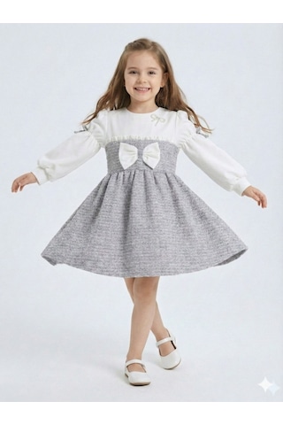 Xo Kids Kurdele Detaylı Kız Çocuk Elbise 4-10 Yaş 4407 Beyaz - Mor