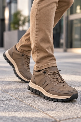 In Step Perra Erkek Kahve Deri Sneaker - Bej Kalın Tabanlı Günlük Spor Ayakkabı