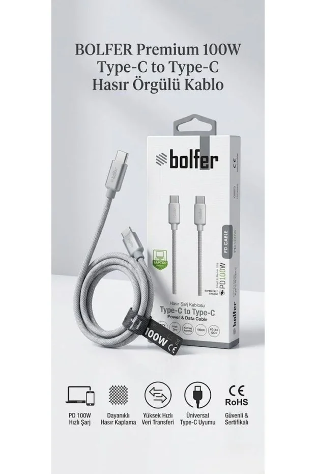 Hasır Şarj Kablosun Type-c To Type-c Şarj Kablosu