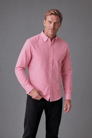 Bisse Pembe Regular Fit Pamuk Keten Uzun Paşa Yaka Gömlek Gmktn250006 C29