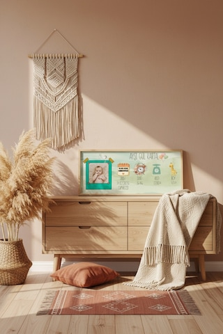 Kişiye Özel Bebek Doğum Tablosu 60x25 Cm Çerçeveli İsimli Bebek Odası Duvar Dekoru