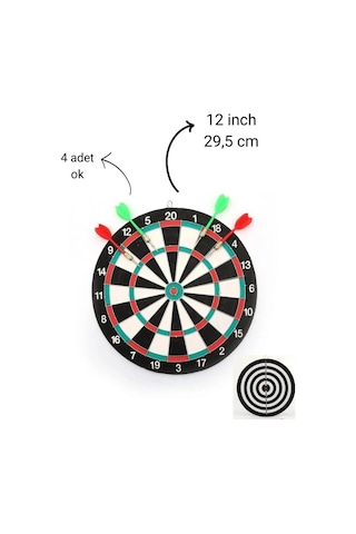 12 İnç Dart Tahtası Mini Boy Çift Taraflı Dart Oyun Seti 4 Oklu