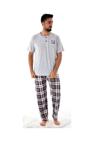 Pemilo 31102 - 1 2105 Ekose Desenli Kısa Kol Erkek Pijama Takımı Gri