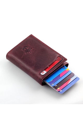 Ancora Leather Hakiki Deri Crazy Mekanizmalı Erkek Cüzdanı Bordo